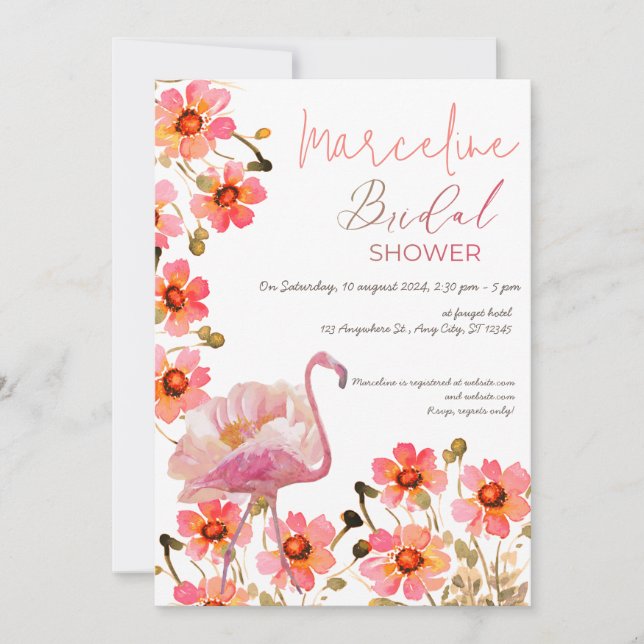 Invitación Flamingle Floral Bridal Shower (Anverso)