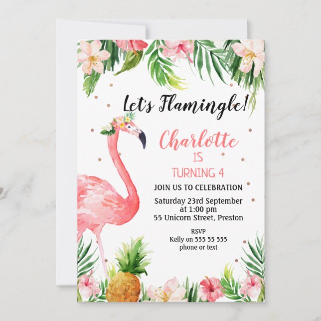 Invitación Flamingle floral en el Tropical (Anverso)