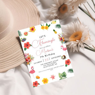Invitación Flamingle Luau Floral Tropical Cumpleaños