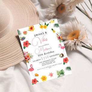 Invitación Flamingle Luau Floral Tropical Cumpleaños
