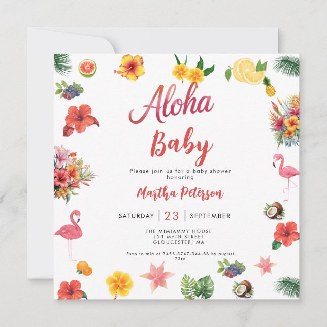 Invitación Flamingle Luau Floral Tropical Summer Baby Shower (Anverso)