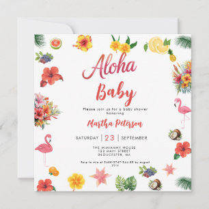 Invitación Flamingle Luau Floral Tropical Summer Baby Shower