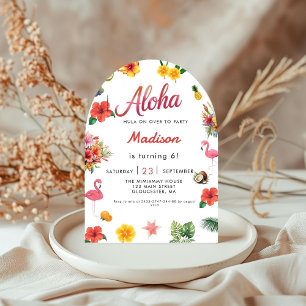Invitación Flamingle Luau Floral Tropical Verano Cumpleaños I