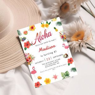 Invitación Flamingle Luau Floral Tropical Verano Cumpleaños I