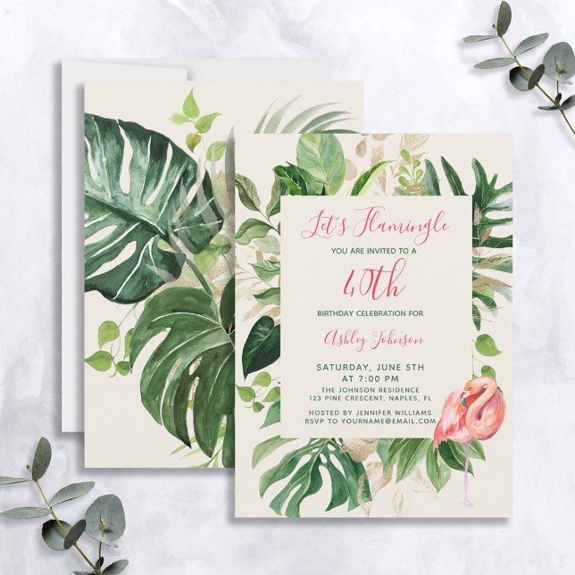 Invitación Flamingle Pink 40... Fiesta de cumpleaños tropical (Subido por el creador)