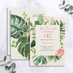 Invitación Flamingle Pink 80th Tropical Birthday Party<br><div class="desc">La invitación perfecta para una divertida y elegante fiesta de cumpleaños número 80, este diseño "Let's Flamingle" presenta un hermoso motivo de color oro y agua tropical verde, adornado con un hermoso flamenco. Con texto rosa y verde tanto en escritura con letras a mano como en tipografía moderna sans serif,...</div>