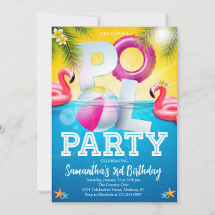 Invitación Flamingle Pool Fiesta Cumpleaños