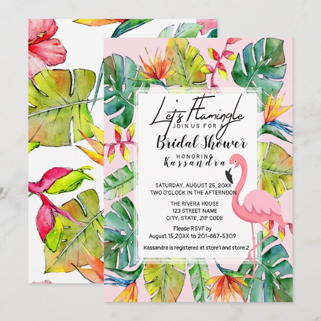 Invitación Flamingle Tropical Bridal Shower (Anverso / Reverso)
