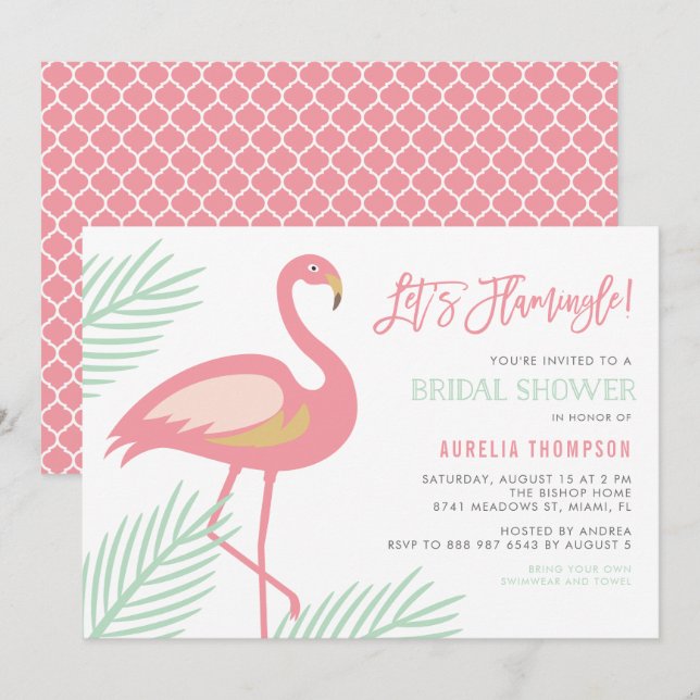 Invitación Flamingle Tropical Bridal Shower (Anverso / Reverso)