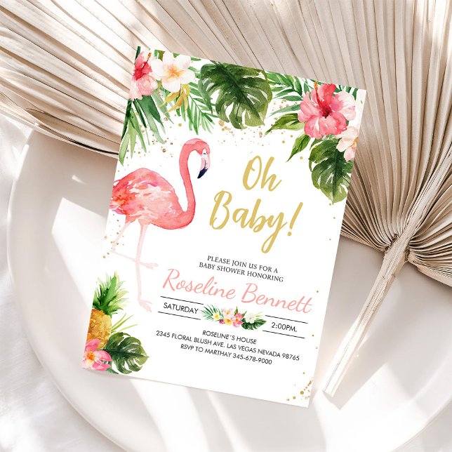 Invitación Flamingle Tropical Chica Baby Shower (Subido por el creador)