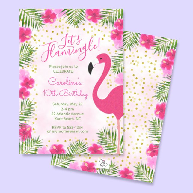 Invitación Flamingle Tropical Pink Floral cumpleaños (Subido por el creador)