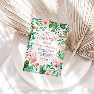 Invitación Flamingle Tropical primer cumpleaños flamingo Invi