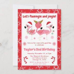Invitación Flamingle y Jingle Flamingo Navidad Cumpleaños