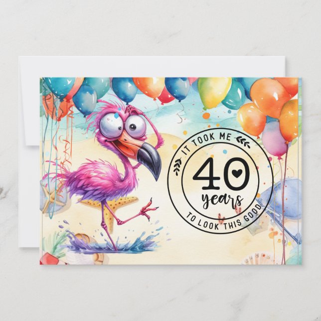 Invitación Flamingo 40º cumpleaños gracioso diciendo por fies (Anverso)