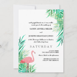 Invitación Flamingo acuático y hojas de palma Boda tropical