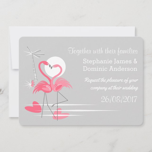 Invitación Flamingo Amor paisaje de doble cara texto (Anverso)
