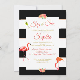 Invitación Flamingo Baby Black Stripe Sip y See