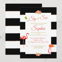 Invitación Flamingo Baby Black Stripe Sip y See