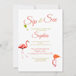 Invitación Flamingo Baby Black Stripe Sip y See