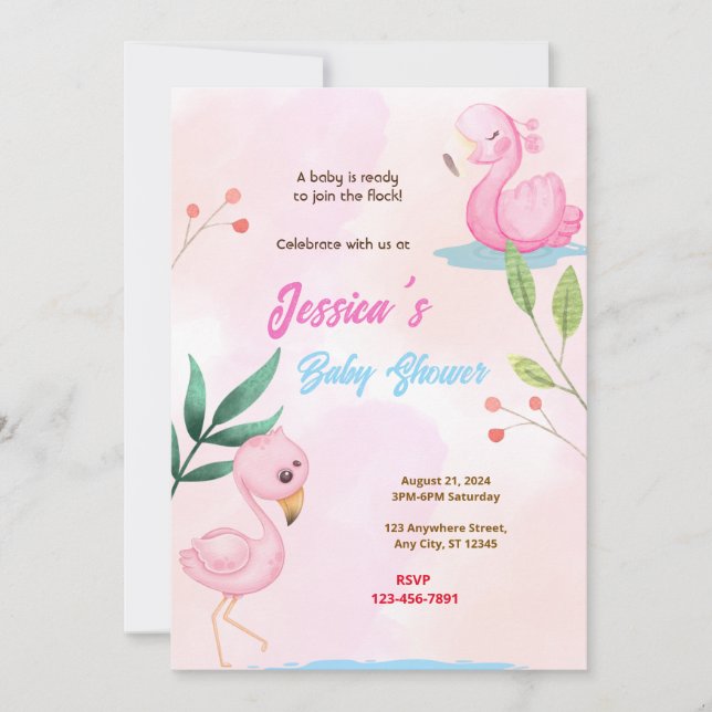 Invitación Flamingo Baby Shower (Anverso)