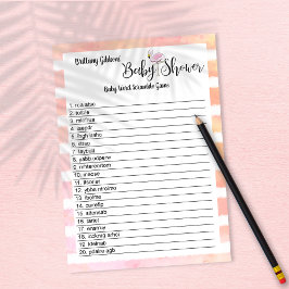 Invitación Flamingo Baby Shower Baby Word Search Game