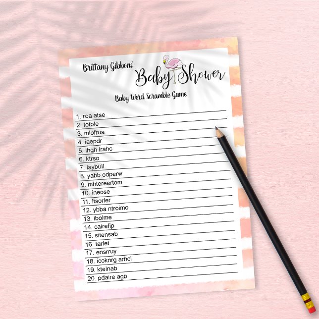 Invitación Flamingo Baby Shower Baby Word Search Game (Subido por el creador)