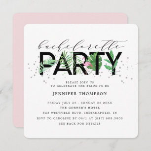 Invitación Flamingo Bachelorette de Rubor tropical moderno