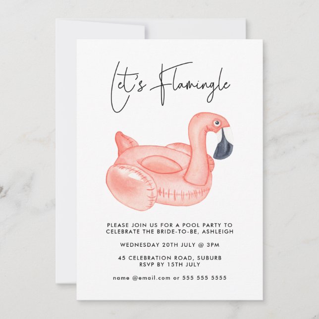 Invitación Flamingo Bachelorette Pool Fiesta (Anverso)