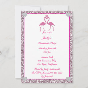 Invitación Flamingo Bachelorette, Purpurina Rosa Flamingo