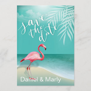 Invitación Flamingo Beach Save the Date aqua