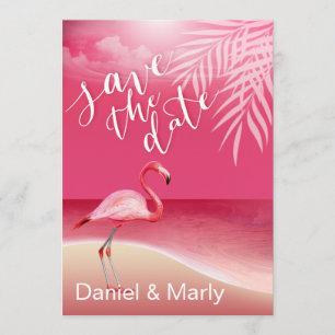 Invitación Flamingo Beach Save the Date rosa