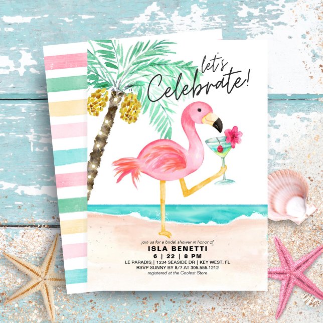 Invitación Flamingo Beach Tropical Bridal Shower (Subido por el creador)