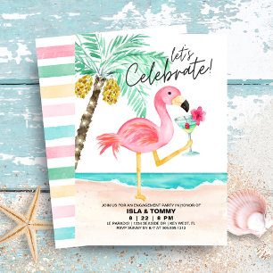 Invitación Flamingo Beach Tropical Engagement Party