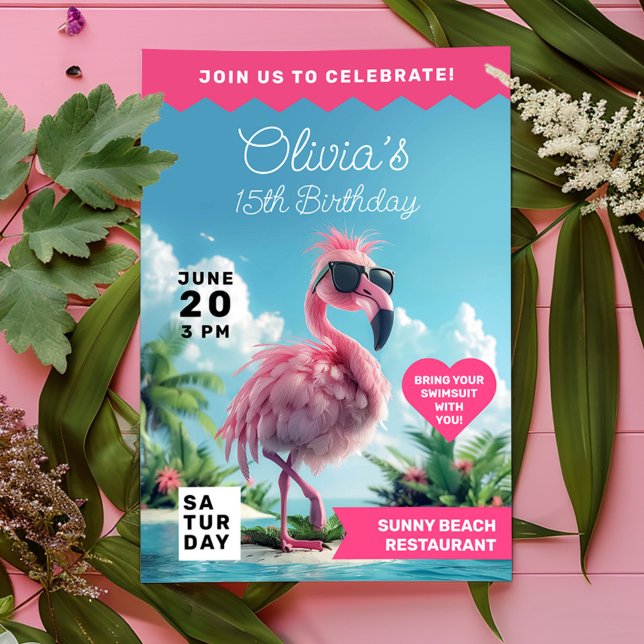 Invitación Flamingo Birthday Beach Bash Extravaganza (Subido por el creador)