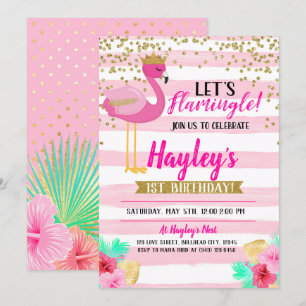 Invitación Flamingo Chicas Pink Gold Birthday Let's Flamingle