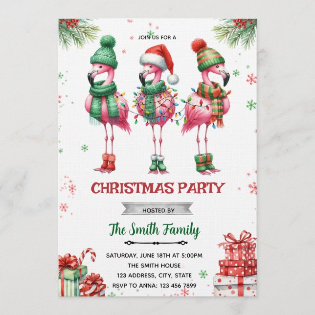 Invitación Flamingo Christmas Party Invitation (Anverso)