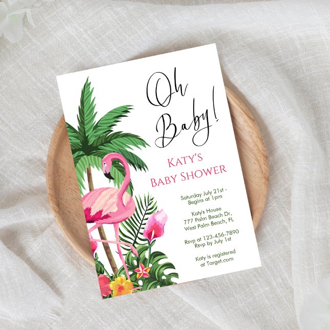 Invitación Flamingo de hojas de palmera tropical Baby Shower (Subido por el creador)