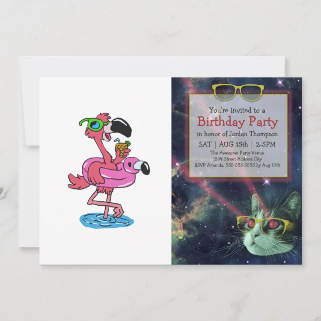 Invitación Flamingo de verano de dibujos animados | elige el  (Anverso)