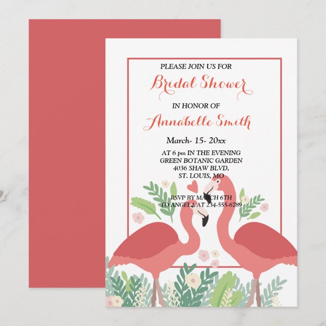 Invitación Flamingo Ducha tropical de novias (Anverso / Reverso)