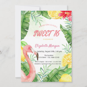 Invitación Flamingo Dulces 16 Verano Acuarela