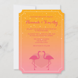 Invitación Flamingo Enamorado Boda Tropical Rosa Y Naranja