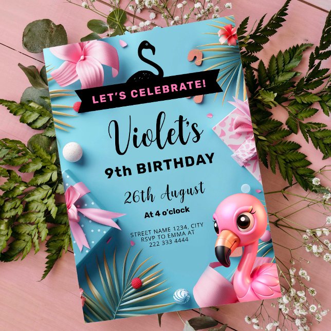 Invitación Flamingo Fiesta Celebración del Cumpleaños Tropica (Subido por el creador)