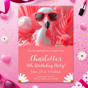 Invitación Flamingo Fiesta Cumpleaños para los niños