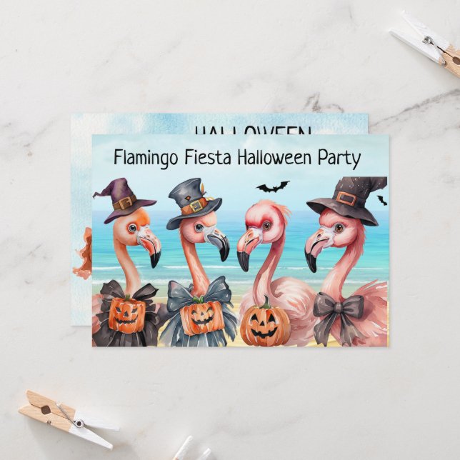 Invitación Flamingo Fiesta Halloween (Anverso/Reverso In Situ)