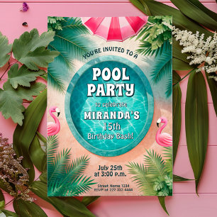 Invitación Flamingo Fiesta Pool Fiesta Cumpleaños