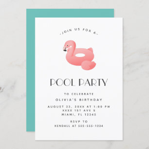 Invitación Flamingo Float Pool Fiesta Cumpleaños