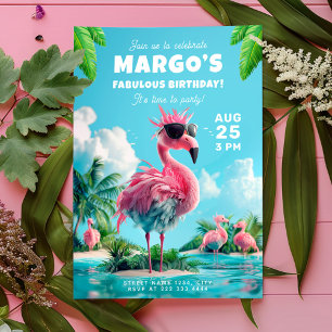 Invitación Flamingo Flock Beach Fiesta Espectacular cumpleaño