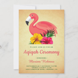 Invitación Flamingo Floral Rústico Vintage Aqiqah