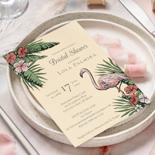 Invitación Flamingo floral tropical Ducha de novia amarilla