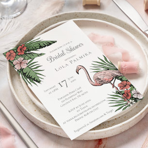 Invitación Flamingo floral tropical Ducha de novia amarilla